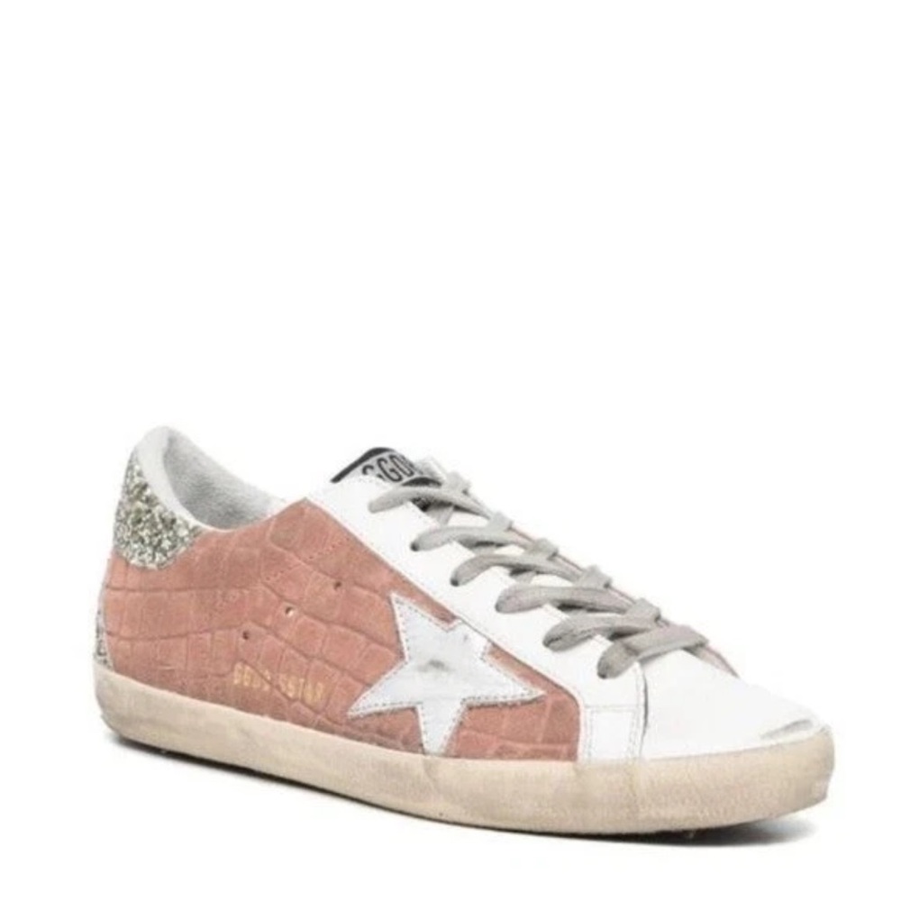 Golden Goose Suede-Croco Glitter Sneakers